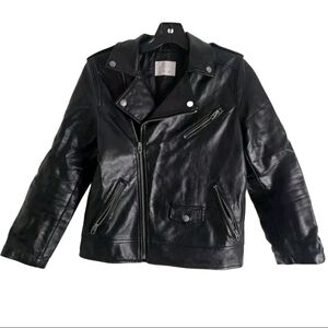 Zara Faux Leather Kids Laper Collar Long Sleeves Black Biker Jacket